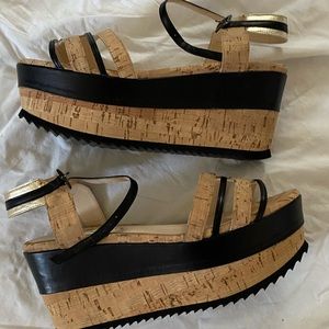 Gibellieri Platform Sandals, Black and Cork